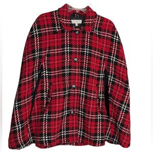 Vintage Talbots Tartan Plaid Cape Poncho Wool Blend Red Black White Large